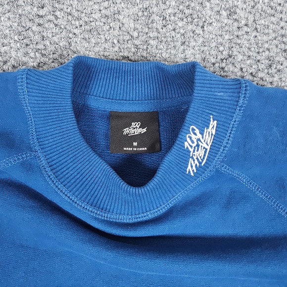 100 Thieves Blue Embroidered Logo Crewneck Sweatshirt Pullover Sweater Mens - Picture 3 of 8